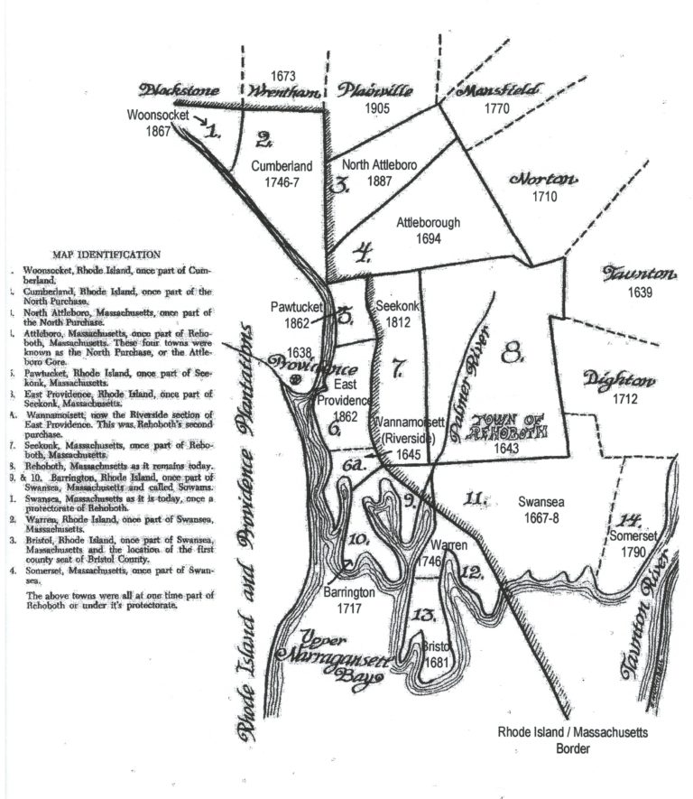 Additional Resources Rehoboth Antiquarian Society   Rehoboth Map Of Town Borders 1 768x885 